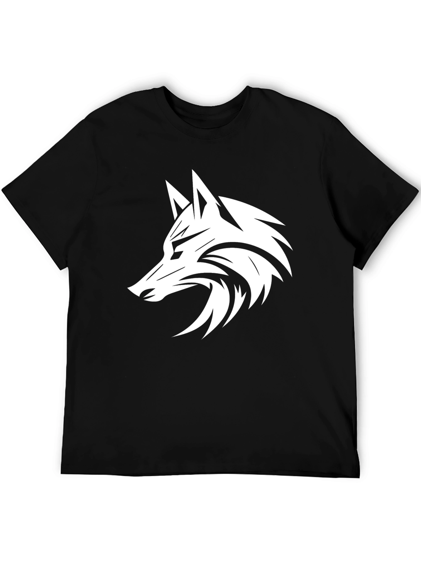 Camiseta Negra con Diseño de Lobo Estilizado
