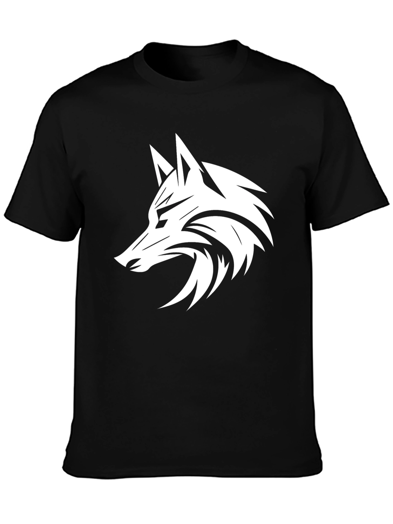 Camiseta Negra con Diseño de Lobo Estilizado