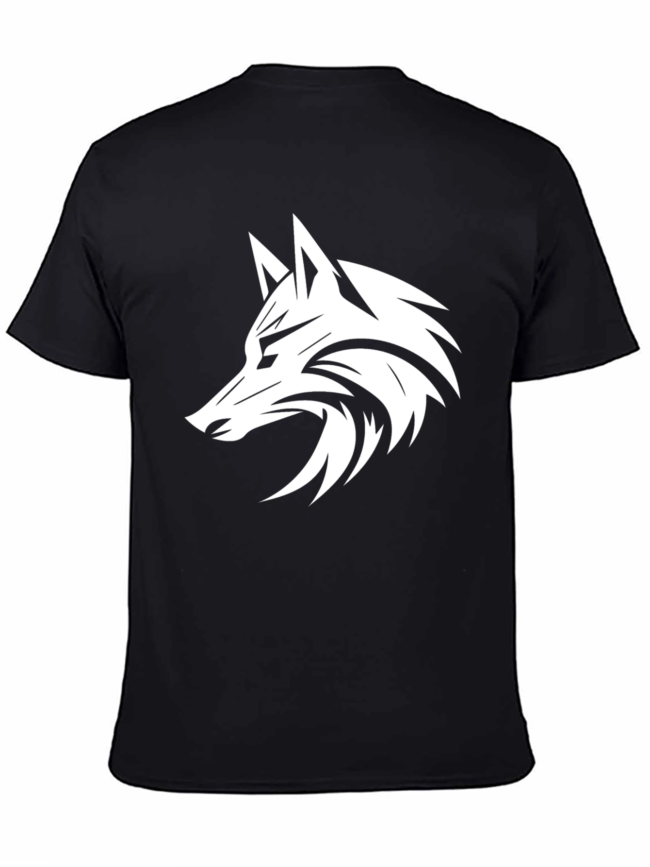 Camiseta Negra con Diseño de Lobo Estilizado