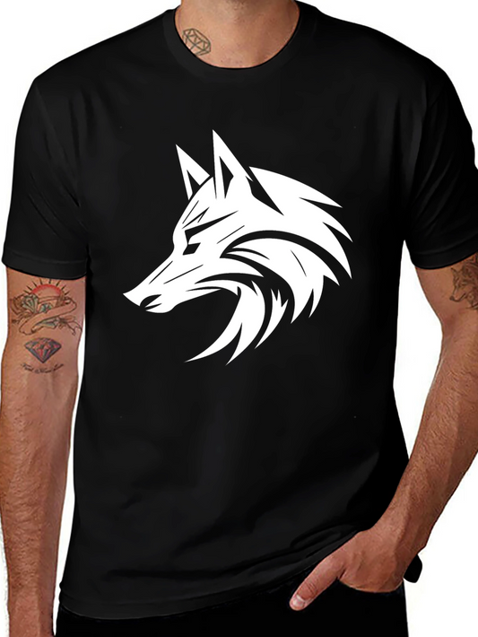 Camiseta Negra con Diseño de Lobo Estilizado