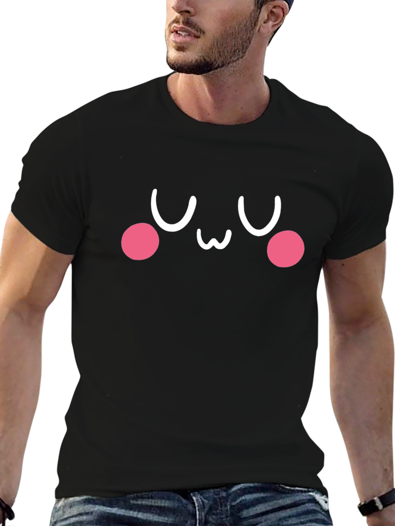 Camiseta Negra con Diseño Kawaii Emoticon