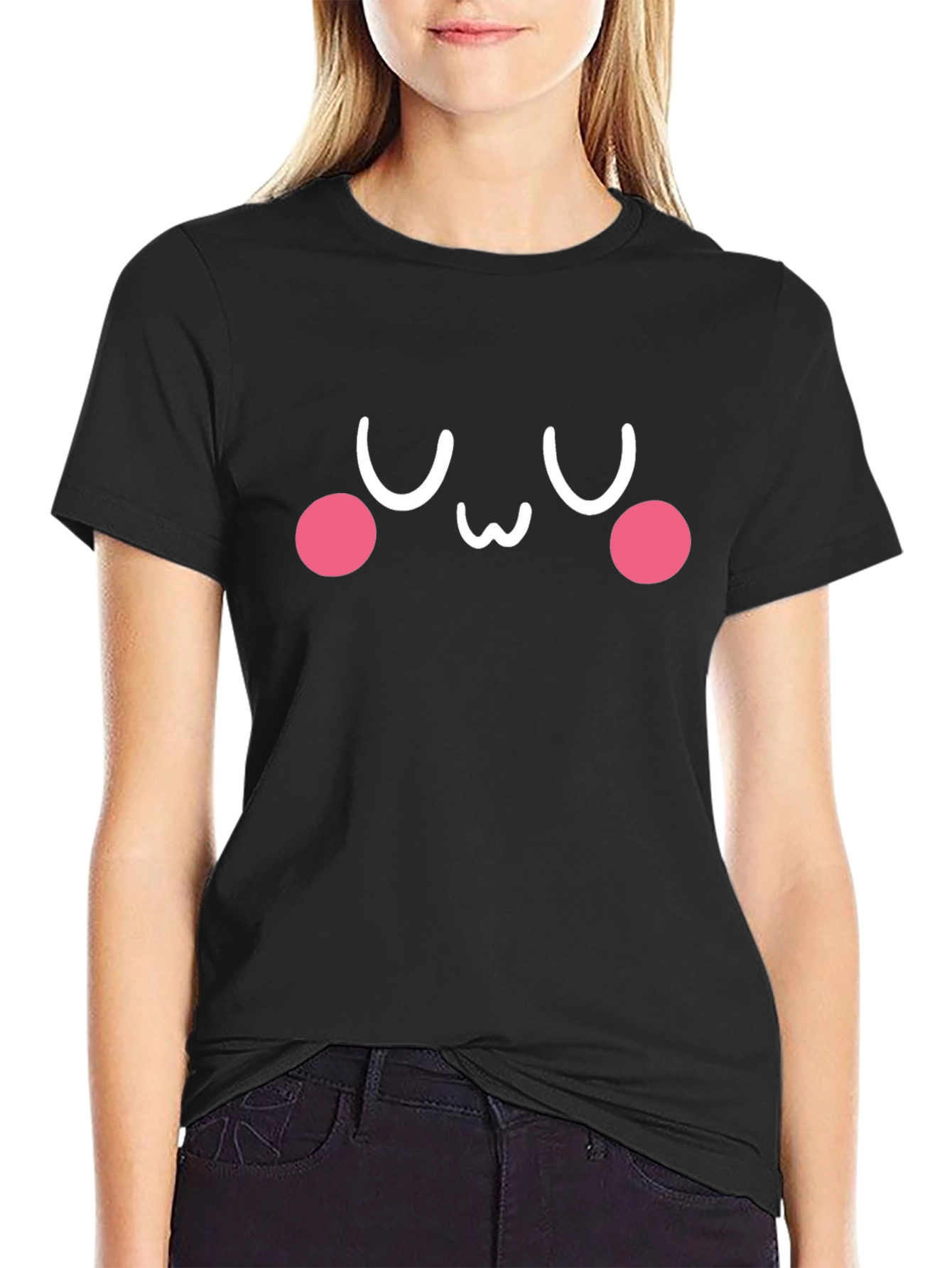 Camiseta Negra con Diseño Kawaii Emoticon