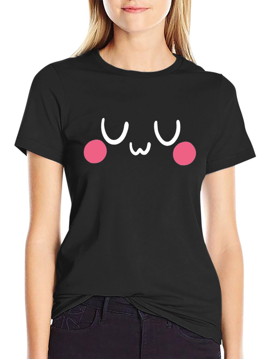 Camiseta Negra con Diseño Kawaii Emoticon