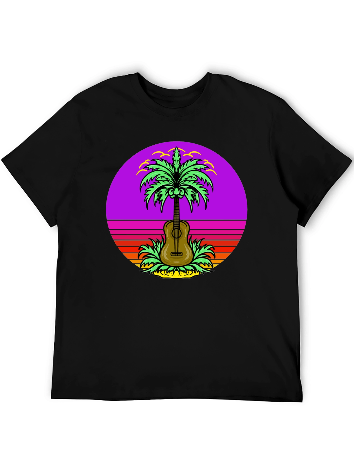Camiseta Hombre Guitarra Palmera Retro Sunset