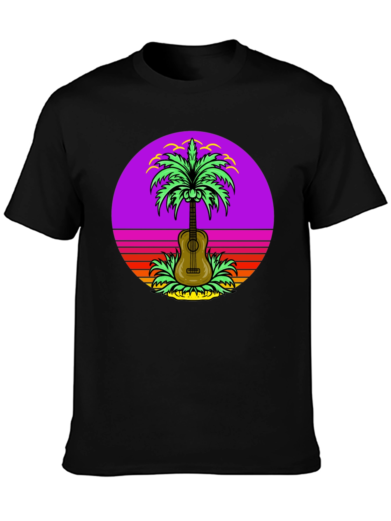 Camiseta Hombre Guitarra Palmera Retro Sunset