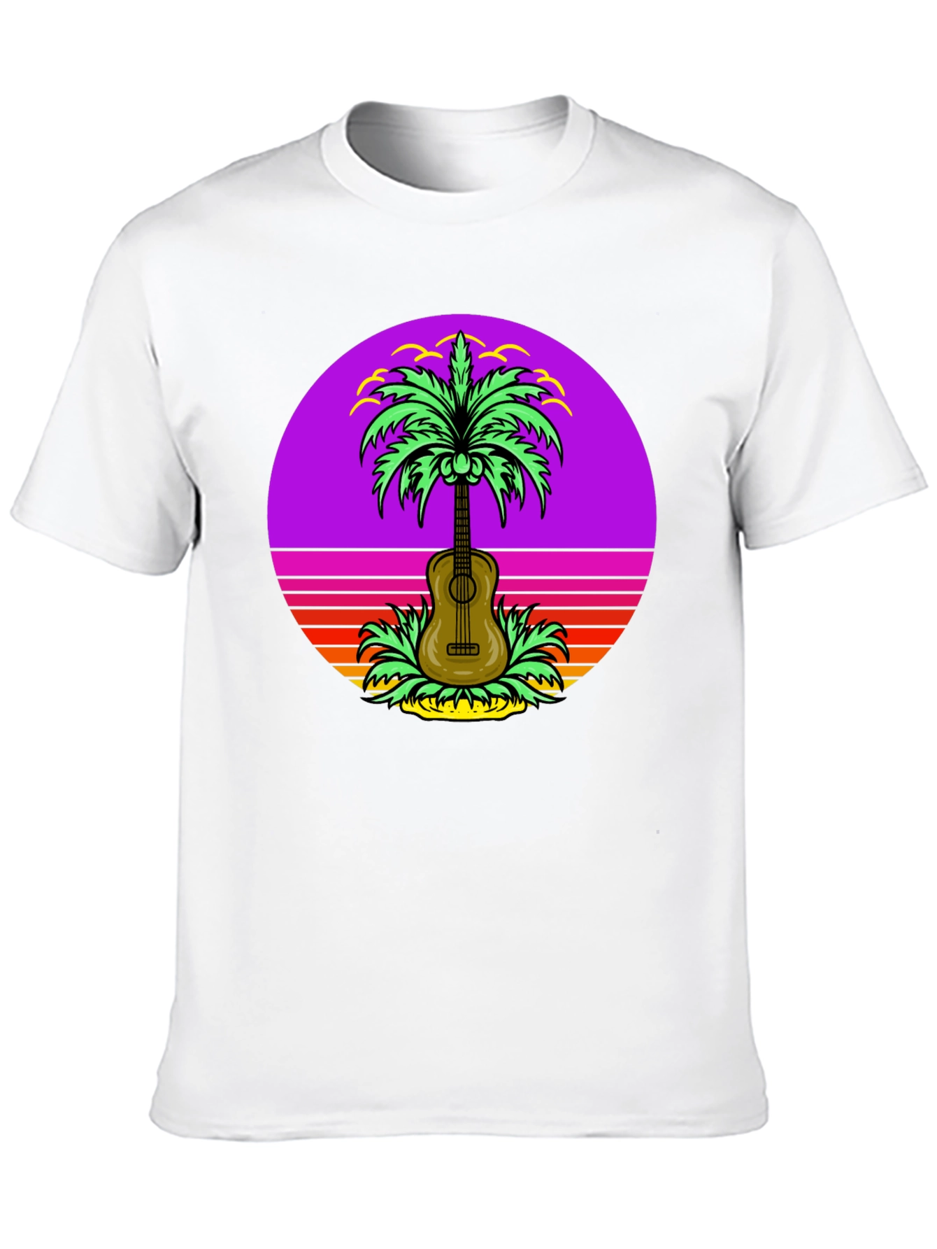 Camiseta Hombre Guitarra Palmera Retro Sunset