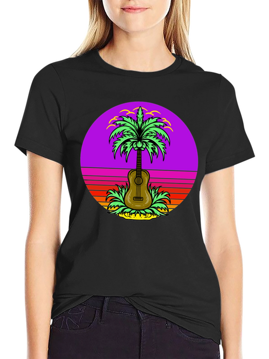 Camiseta Hombre Guitarra Palmera Retro Sunset