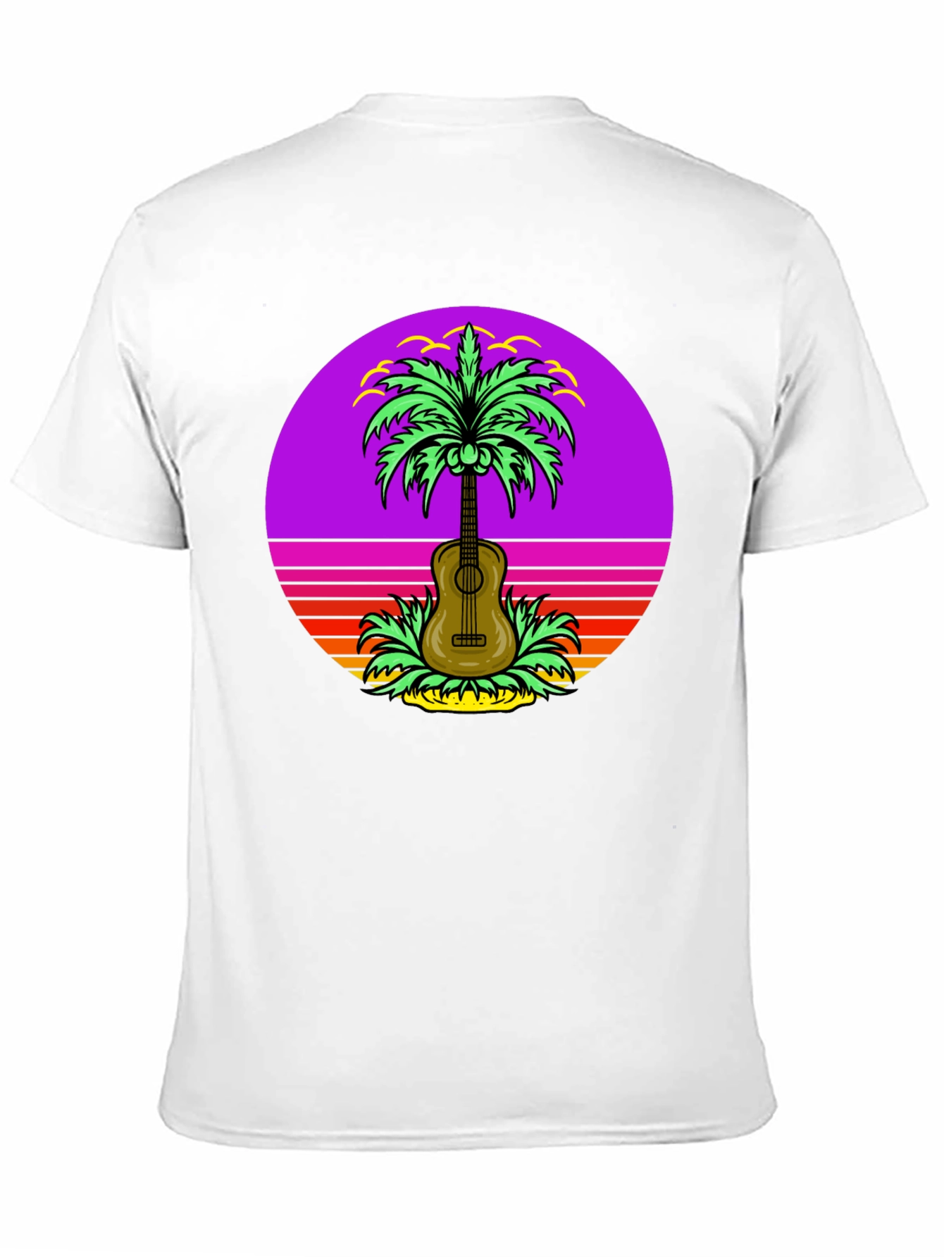 Camiseta Hombre Guitarra Palmera Retro Sunset
