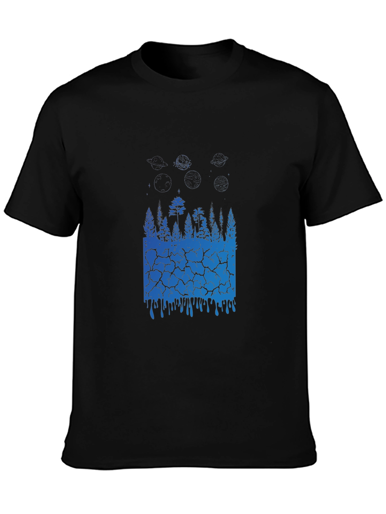 Camiseta Negra con Diseño Abstracto de Naturaleza Azul