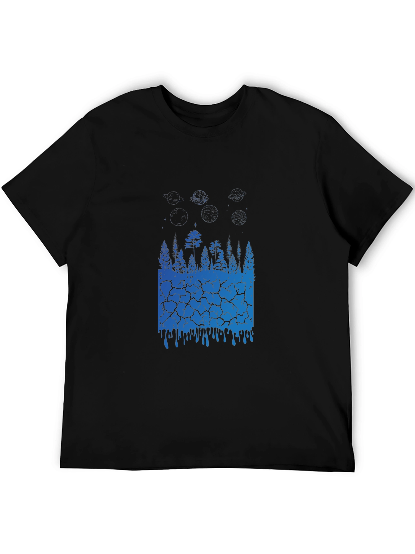 Camiseta Negra con Diseño Abstracto de Naturaleza Azul