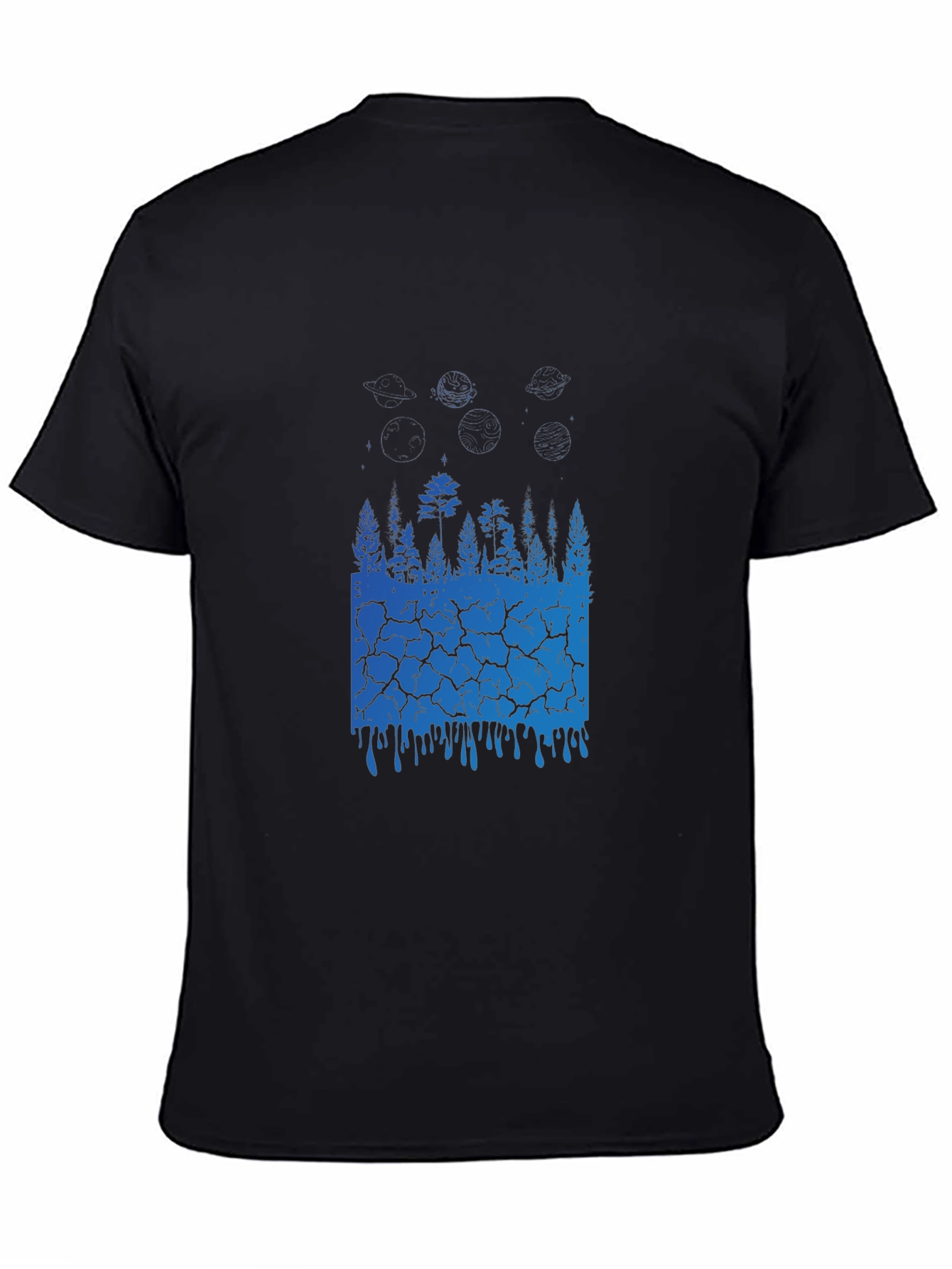 Camiseta Negra con Diseño Abstracto de Naturaleza Azul