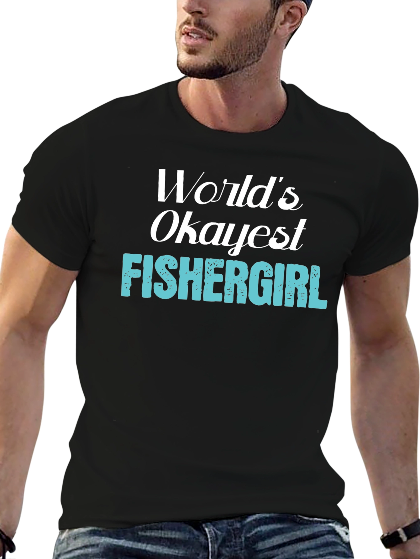 Camiseta Negra: Worlds Okayest Fishergirl