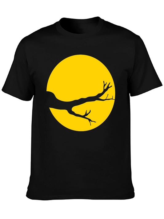 Camiseta Negra con Diseño de Luna y Rama Árbol