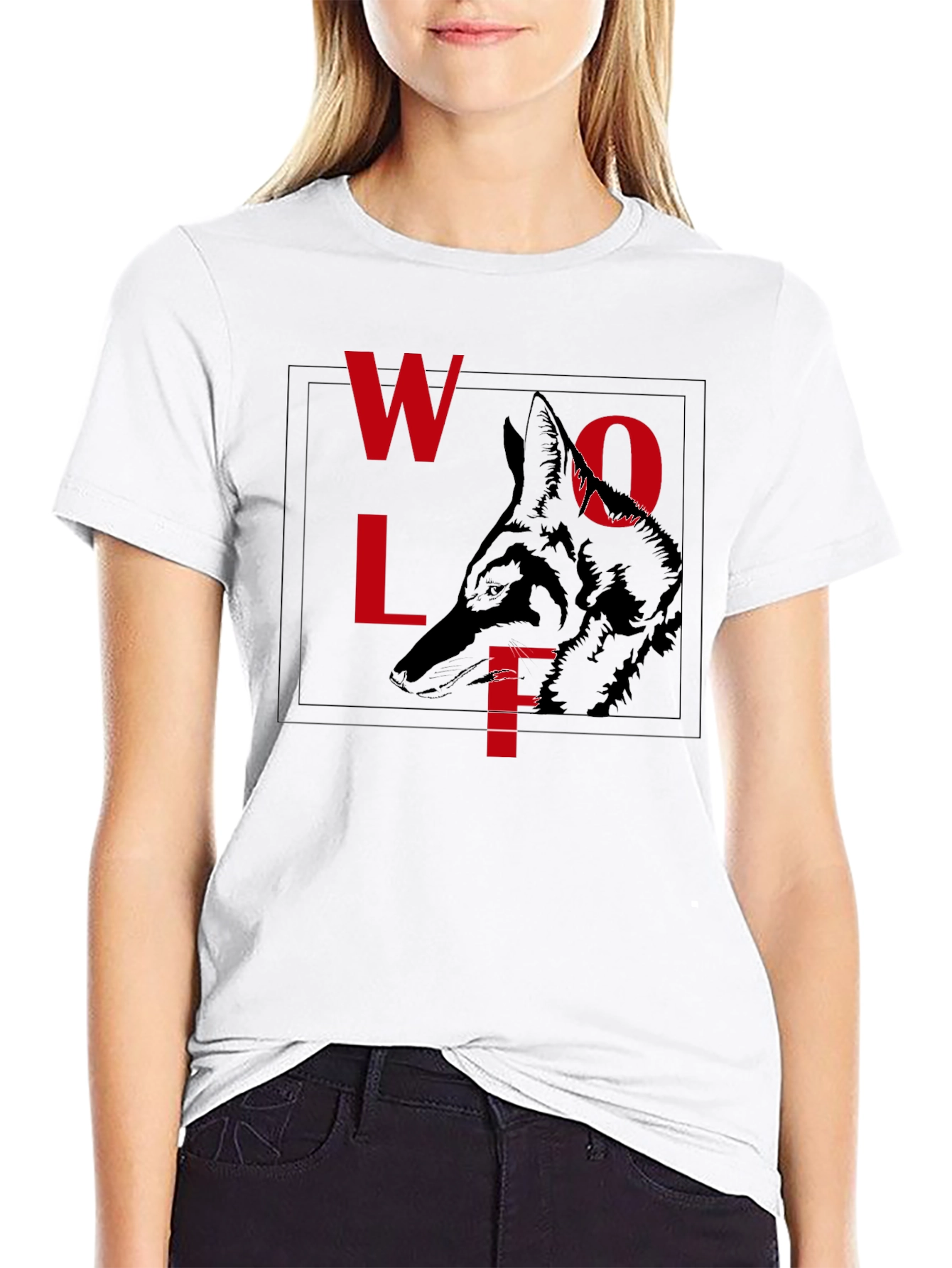 Camiseta Negra Estampado Lobo - Diseño Único