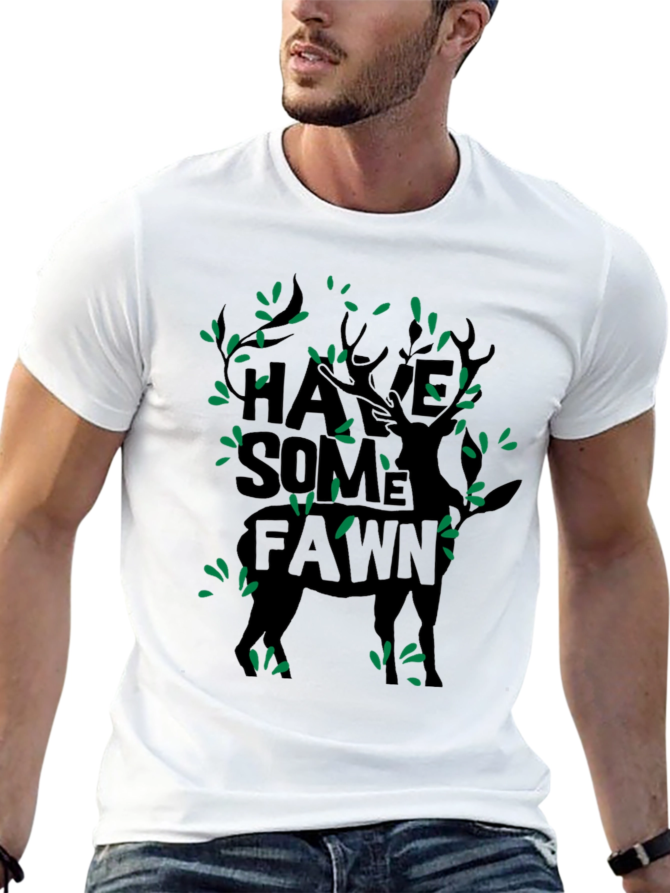 Camiseta Negra Hombre Diseño Ciervo Divertido