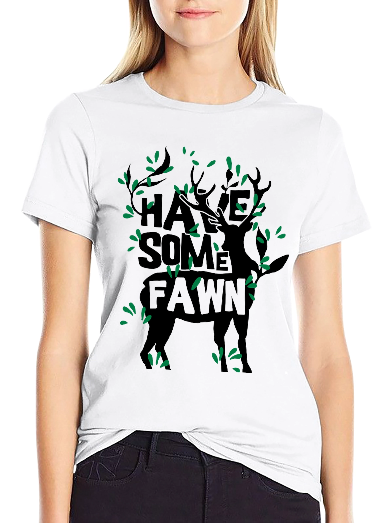 Camiseta Negra Hombre Diseño Ciervo Divertido