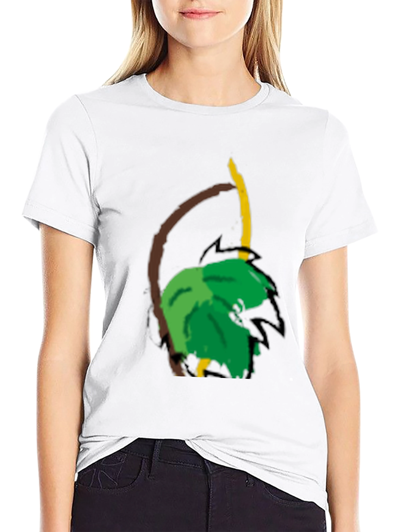 Camiseta Negra con Diseño Tropical Abstracto