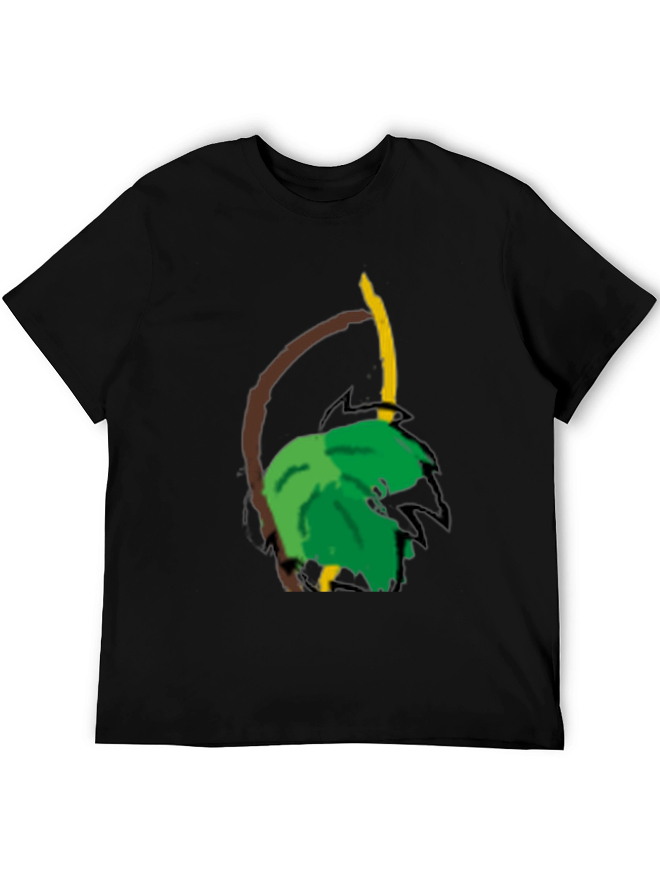 Camiseta Negra con Diseño Tropical Abstracto