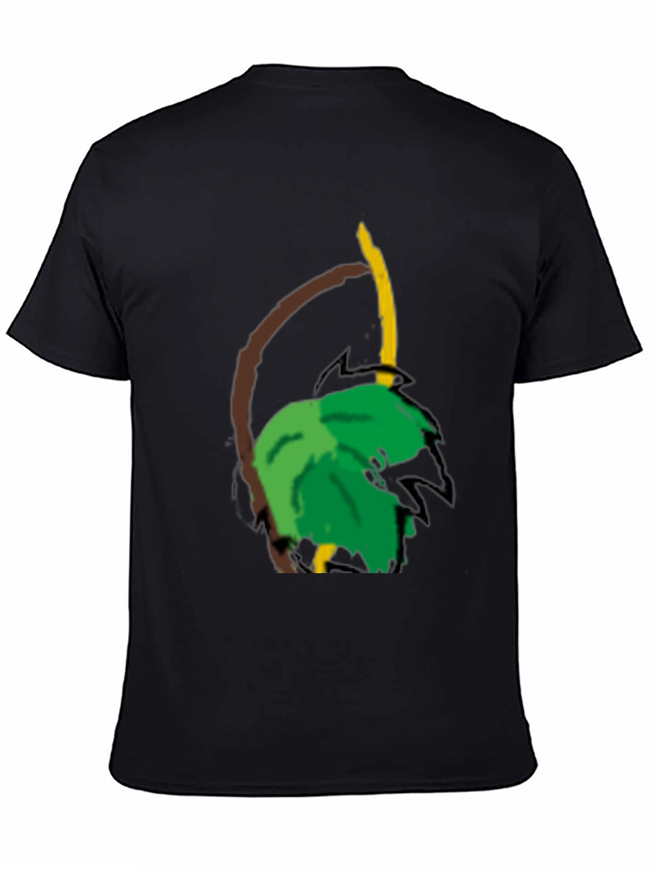 Camiseta Negra con Diseño Tropical Abstracto
