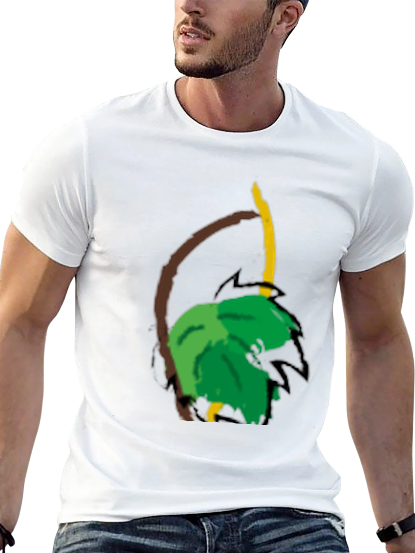 Camiseta Negra con Diseño Tropical Abstracto