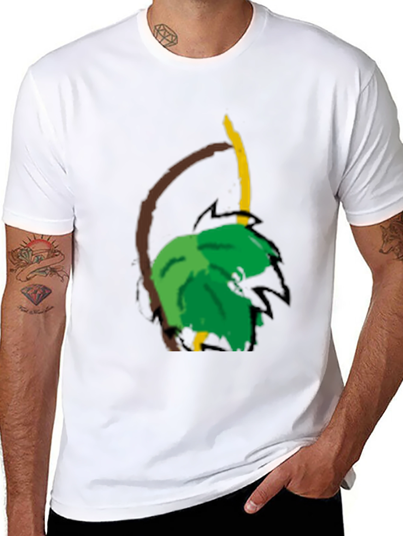 Camiseta Negra con Diseño Tropical Abstracto