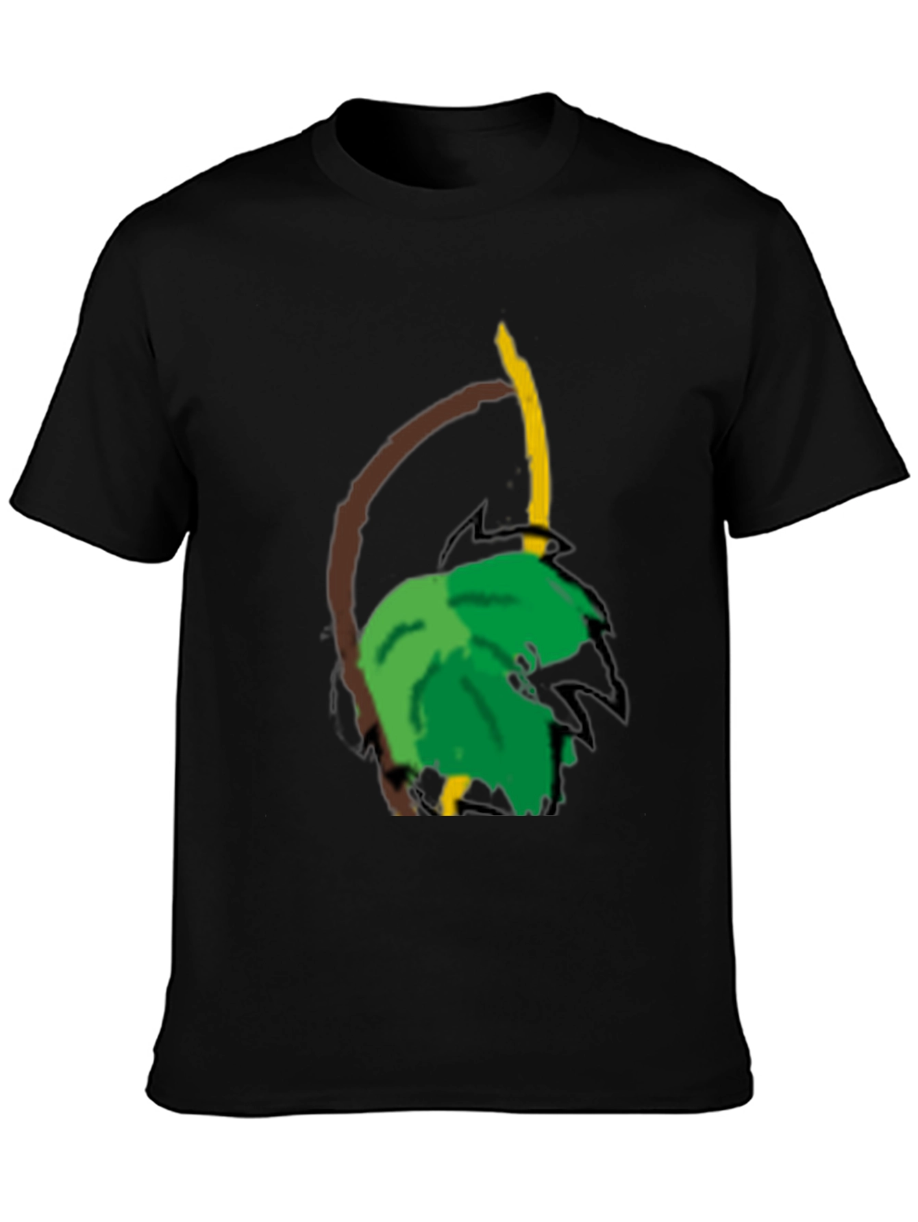 Camiseta Negra con Diseño Tropical Abstracto