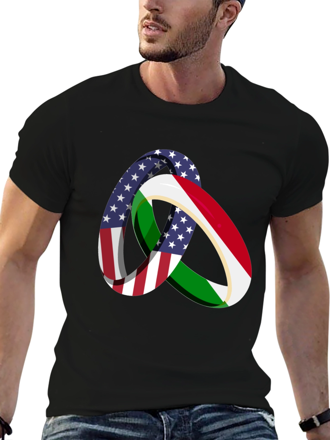 Camiseta Hombre Diseño Bandera USA Italia
