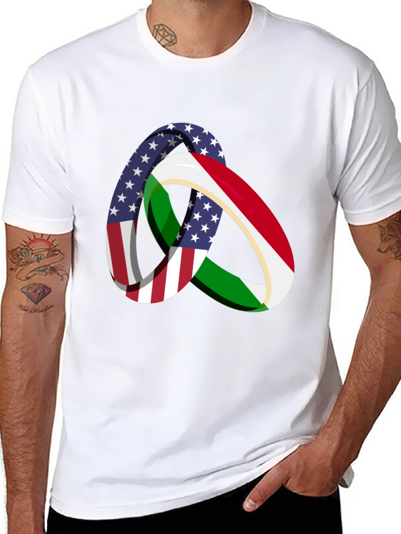 Camiseta Hombre Diseño Bandera USA Italia