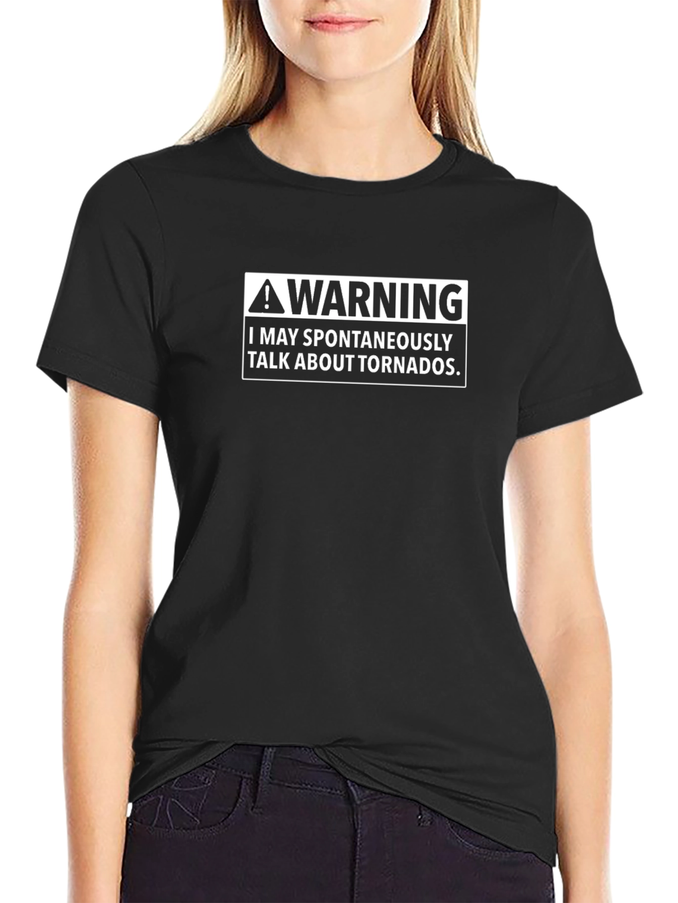 Camiseta Negra Divertida Aviso Tornado - Algodón Suave