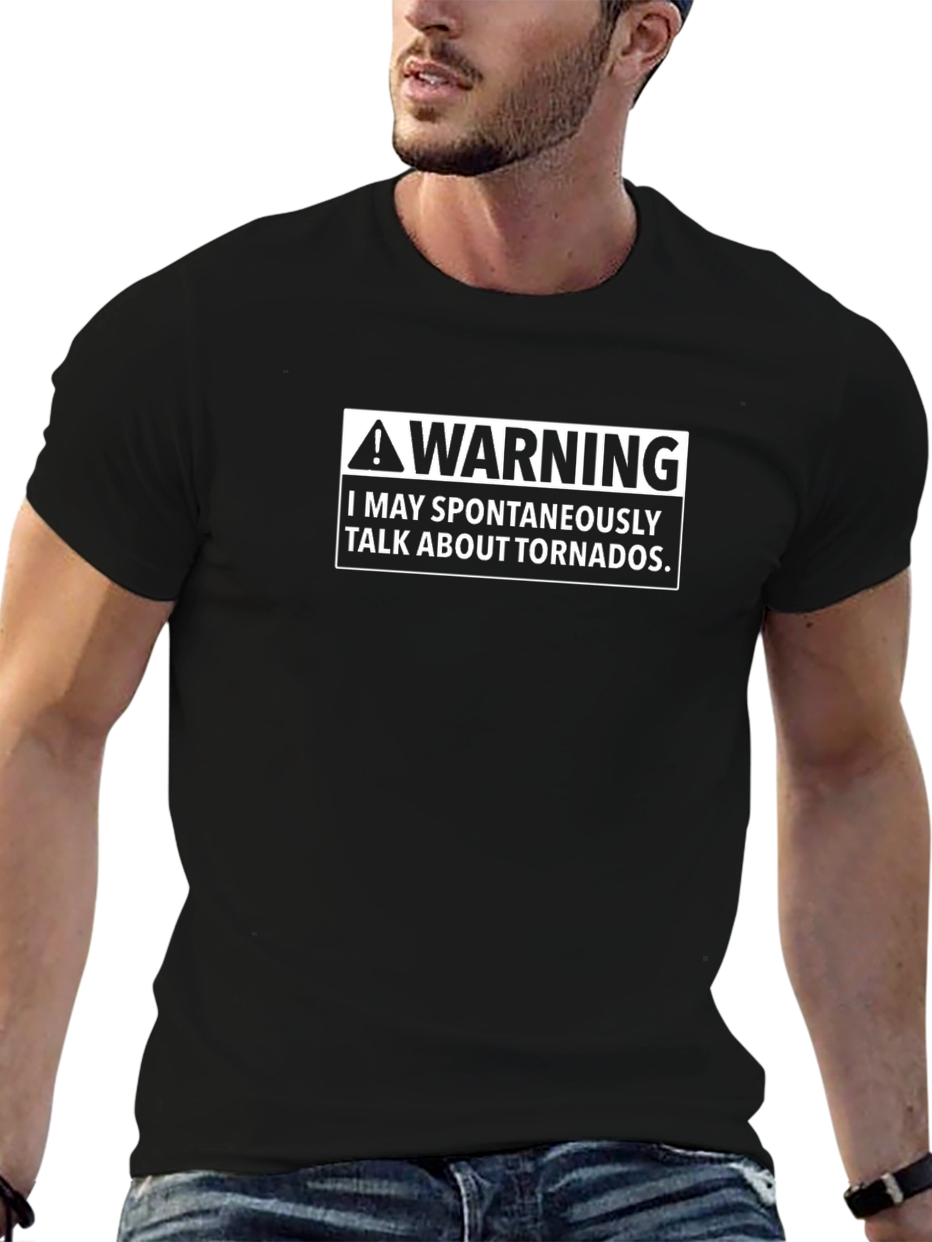 Camiseta Negra Divertida Aviso Tornado - Algodón Suave