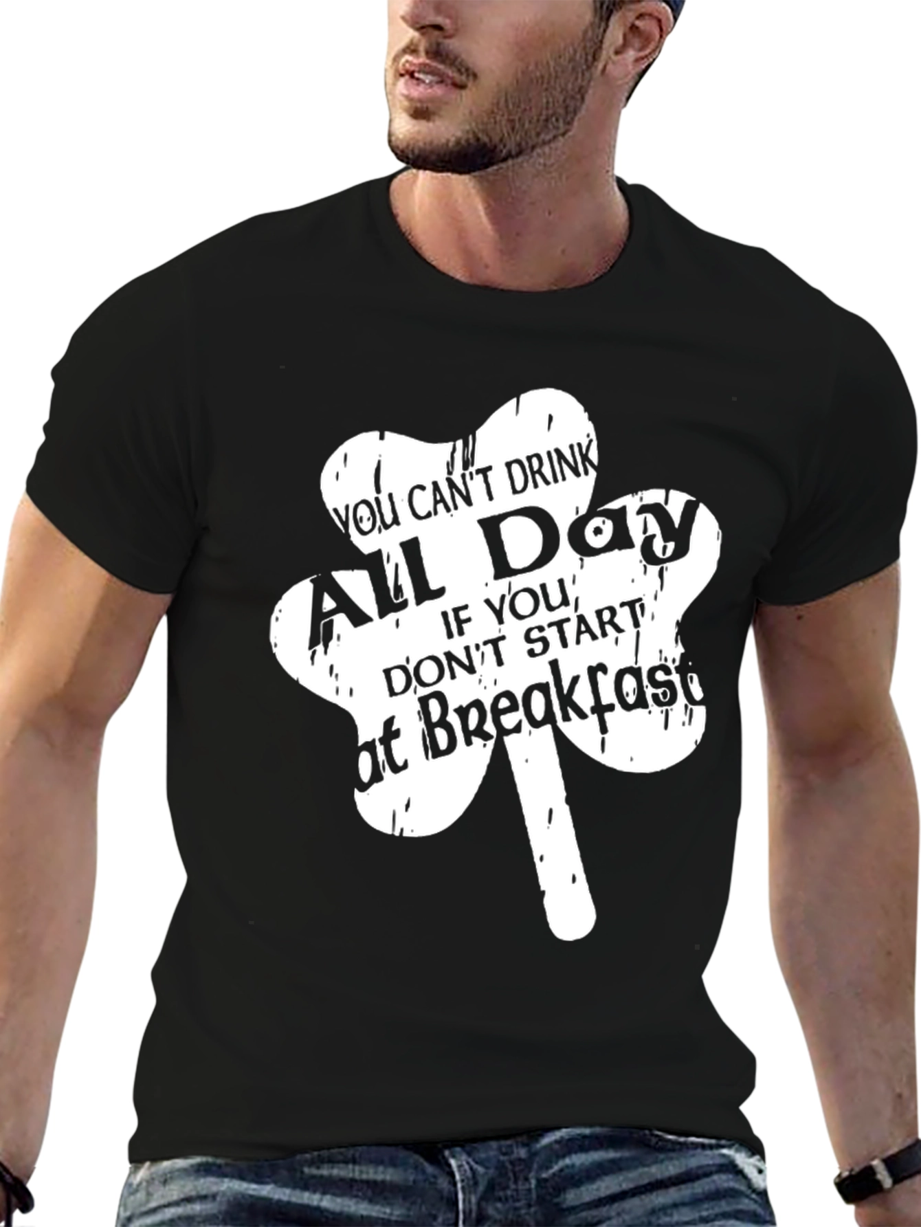 Camiseta Negra con Diseño de Trébol para Fiesta
