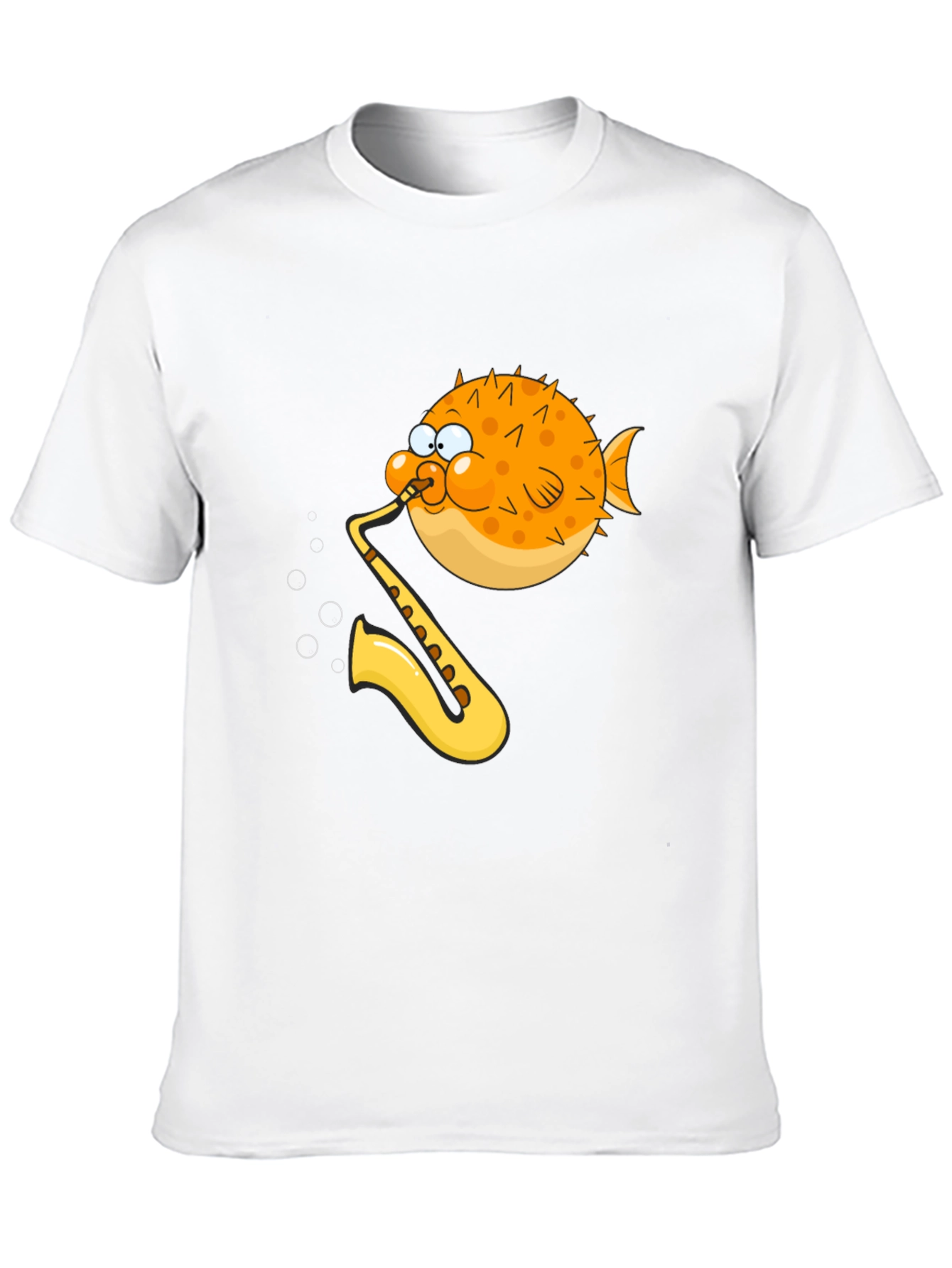 Camiseta Negra con Diseño Divertido de Pez Saxofonista