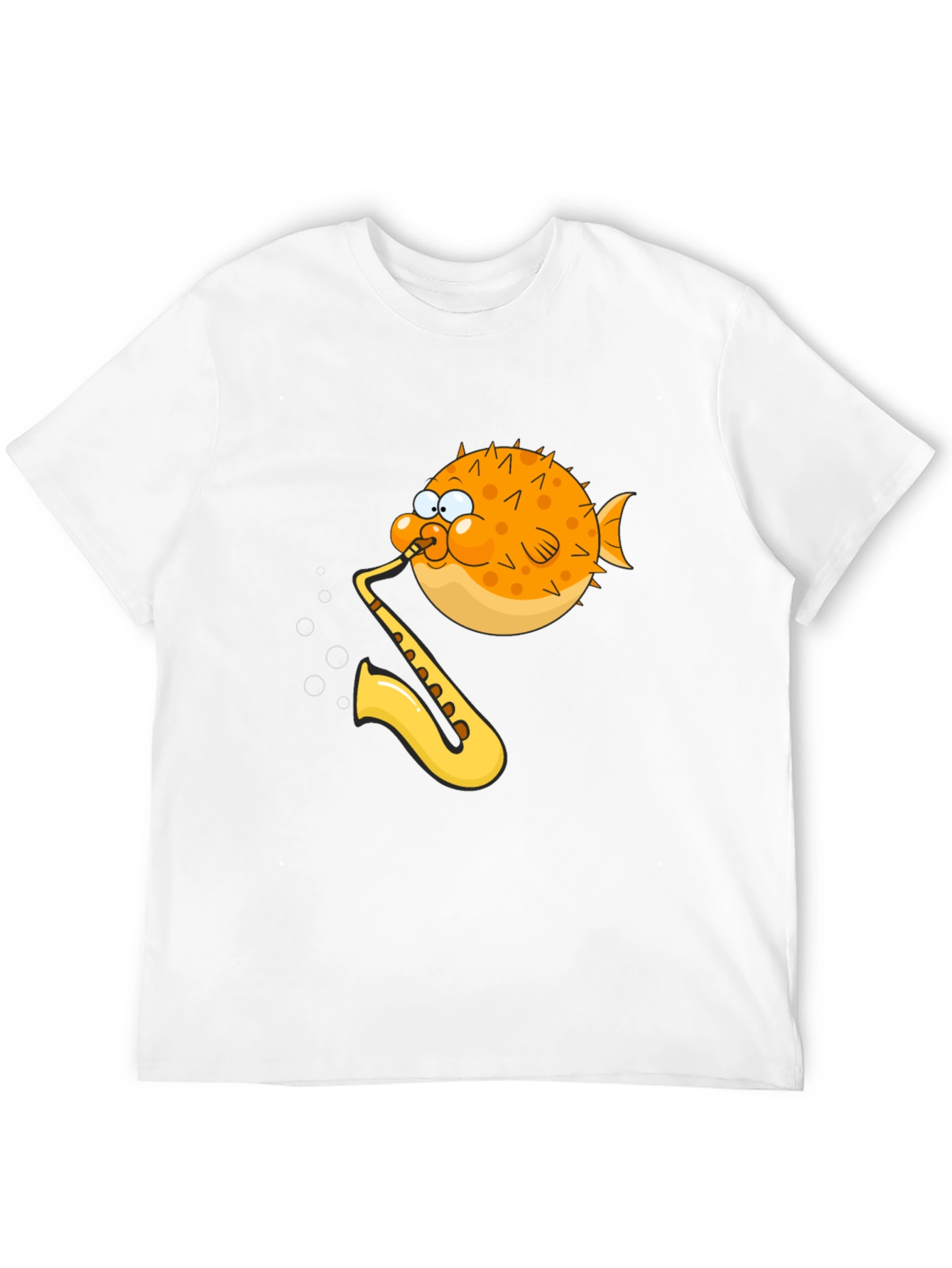 Camiseta Negra con Diseño Divertido de Pez Saxofonista
