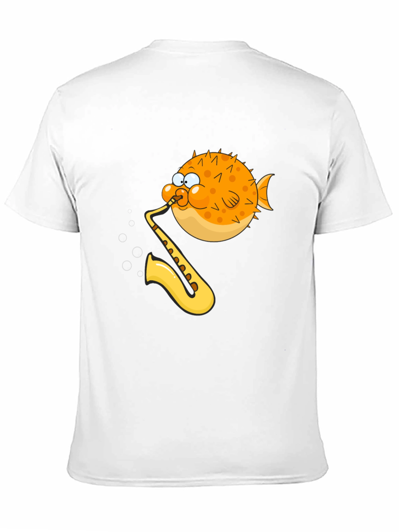 Camiseta Negra con Diseño Divertido de Pez Saxofonista