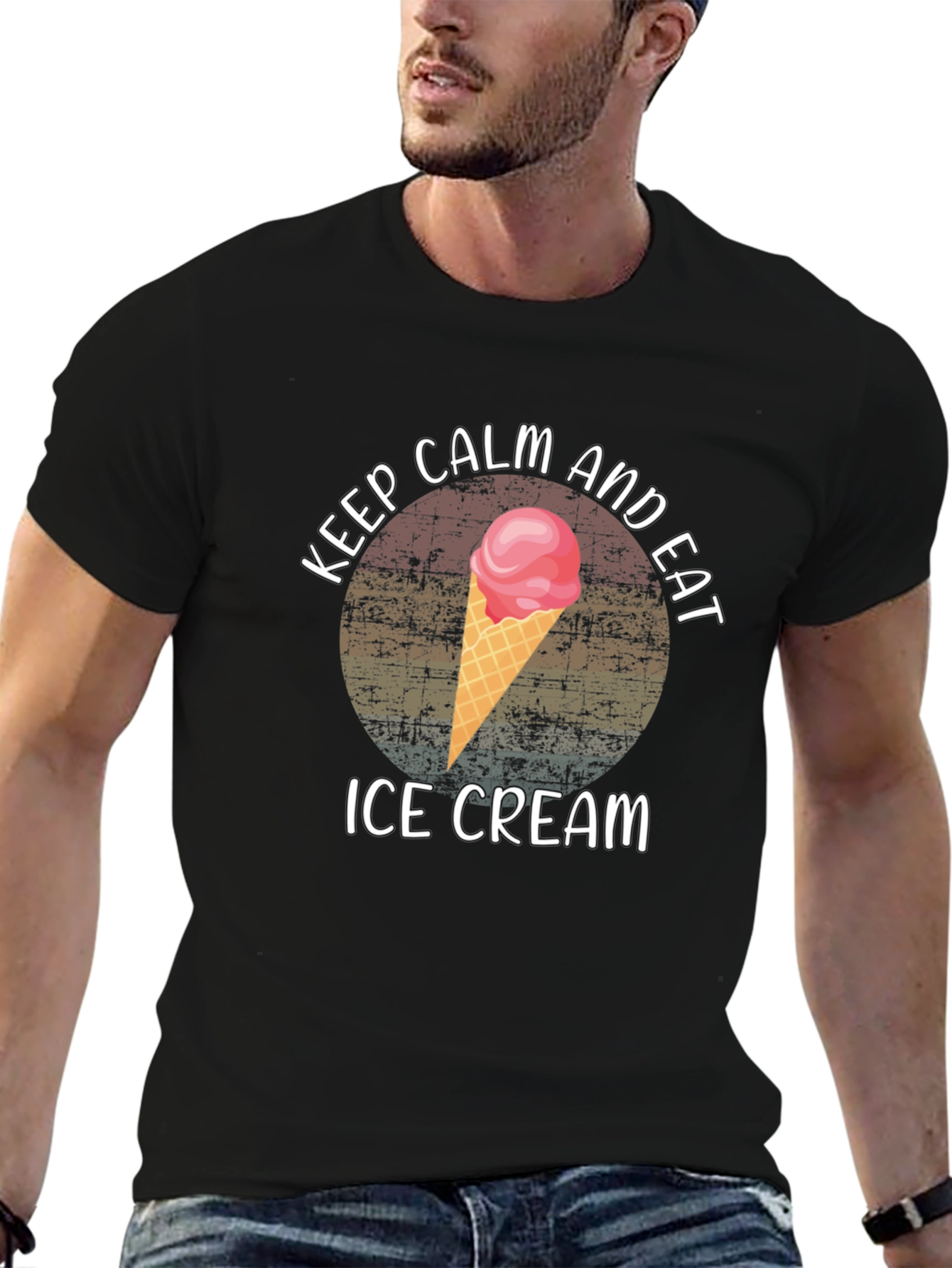 Camiseta Negra Keep Calm and Eat Ice Cream