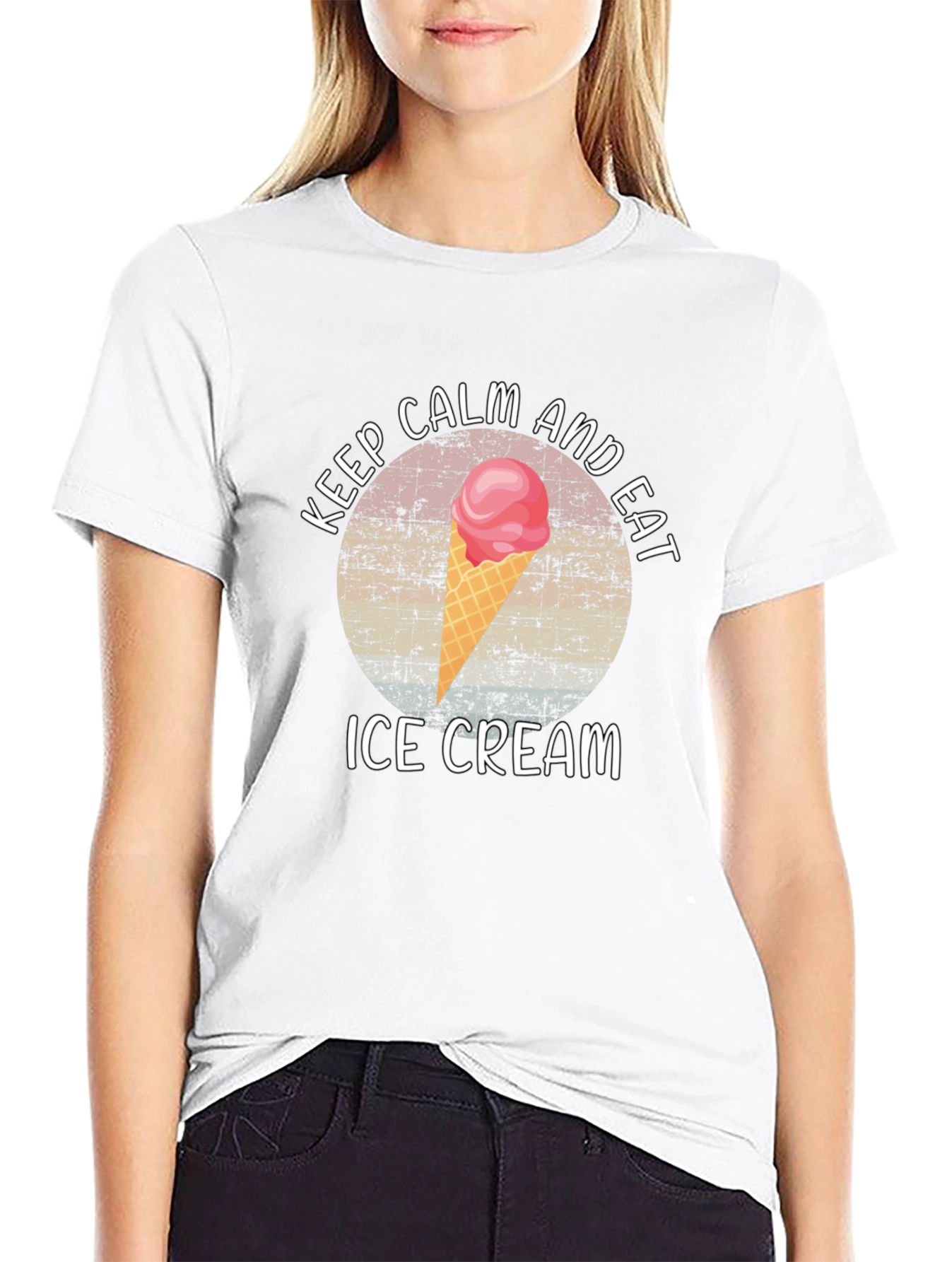 Camiseta Negra Keep Calm and Eat Ice Cream