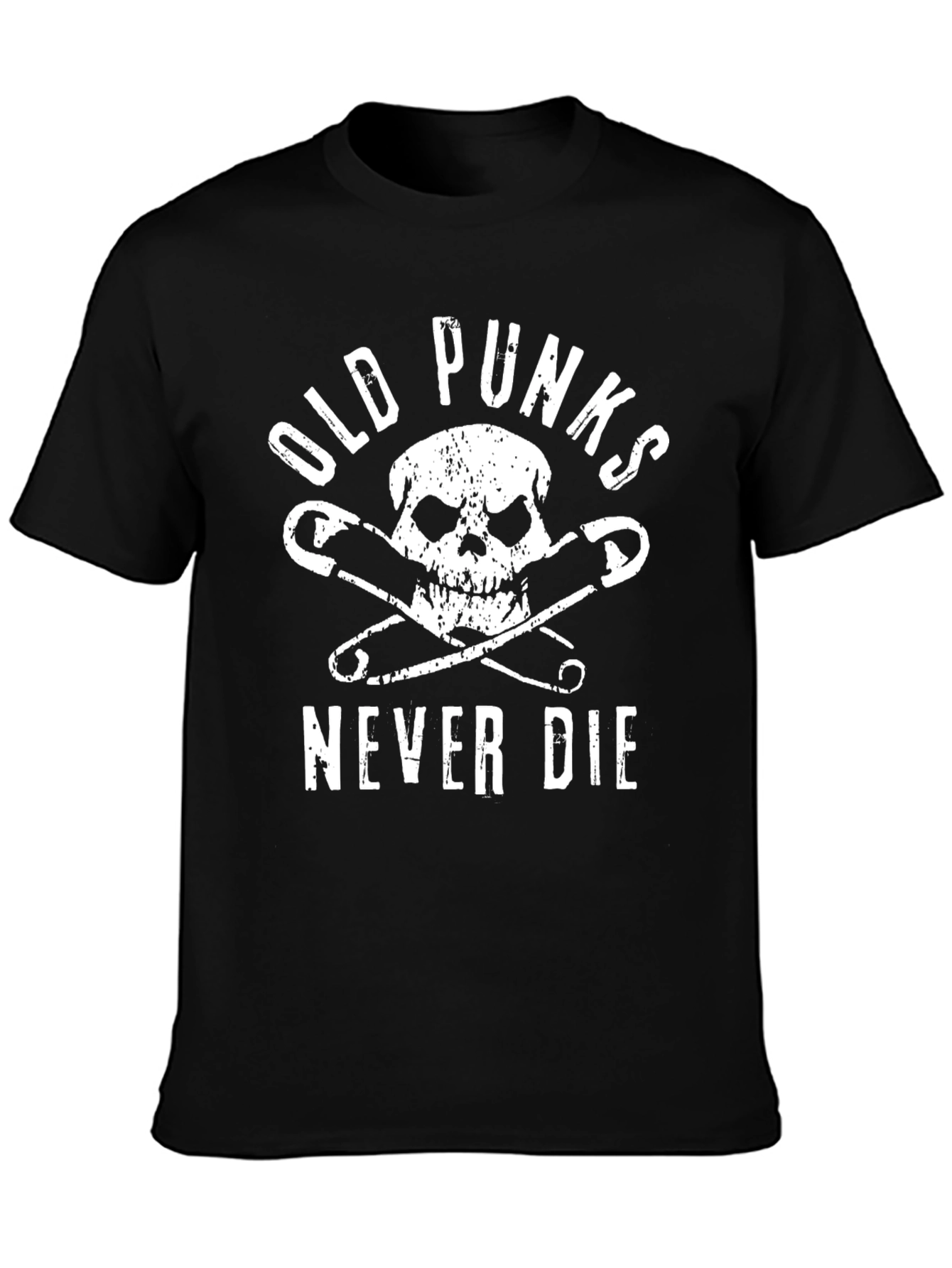 Camiseta Negra Punk con Calavera y Imperdibles