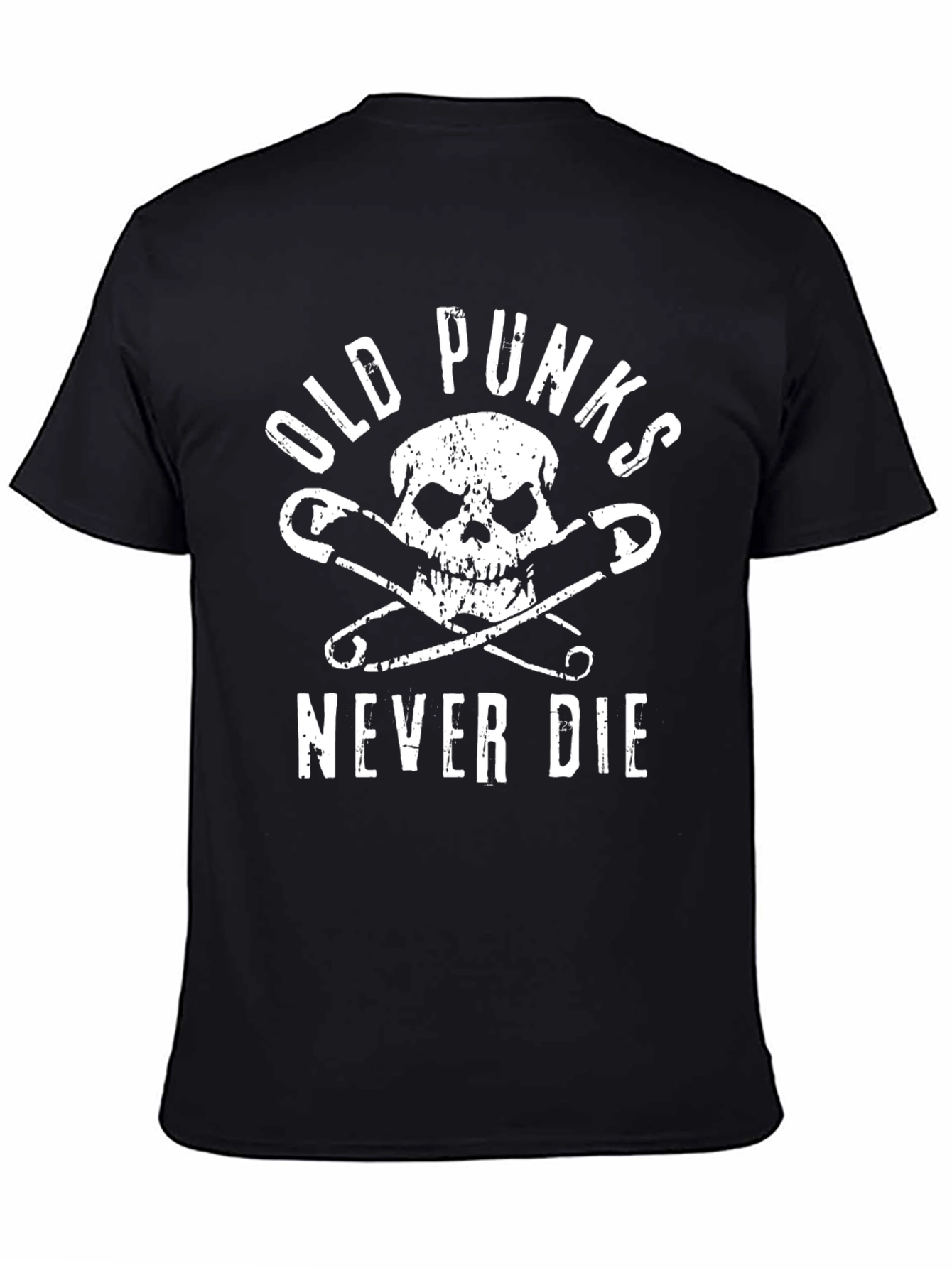 Camiseta Negra Punk con Calavera y Imperdibles