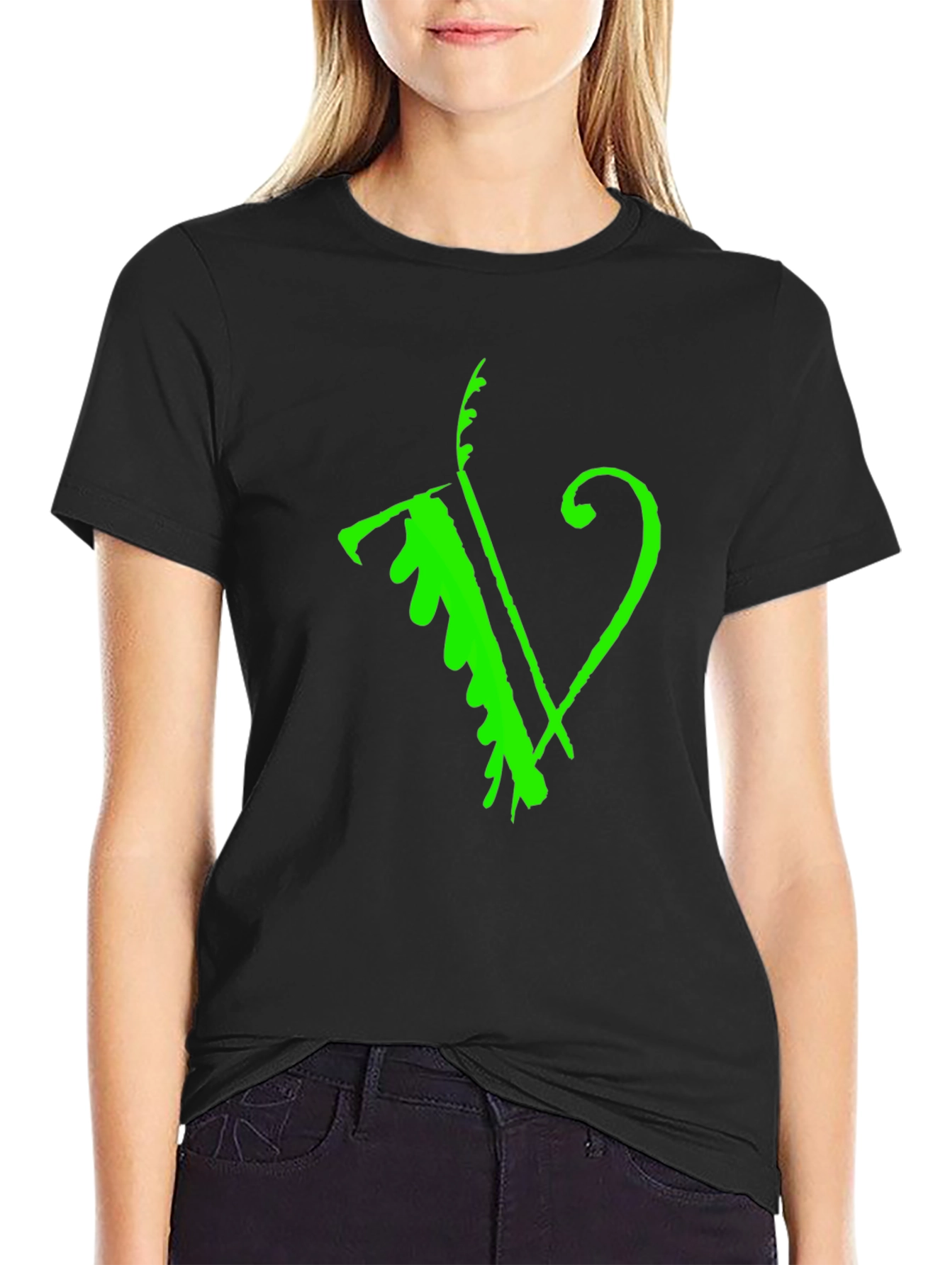 Camiseta Negra con Diseño Abstracto Verde Neón
