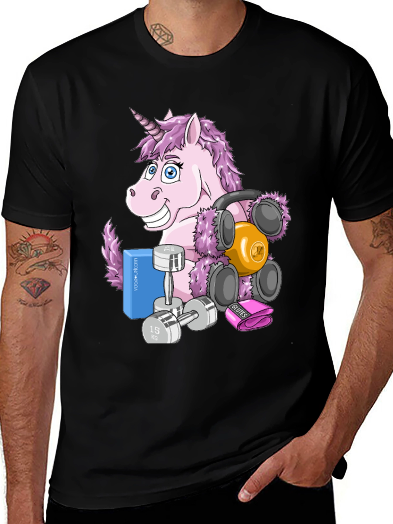 Camiseta Negra con Unicornio Fitness