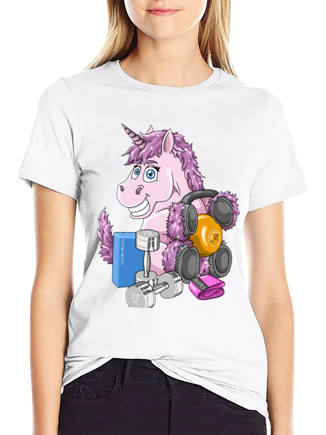 Camiseta Negra con Unicornio Fitness