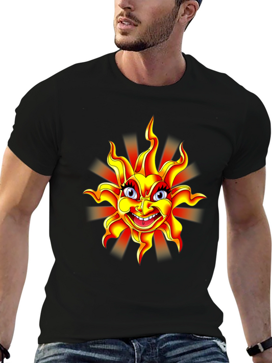 Camiseta Negra con Sol Sonriente para Hombre