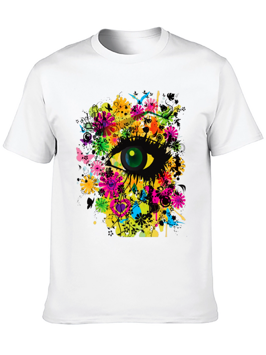 Camiseta Negra con Diseño Ojo Floral Psicodélico