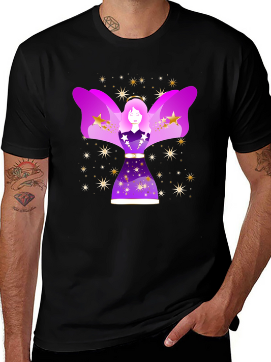 Camiseta Negra con Diseño de Ángel Estelar