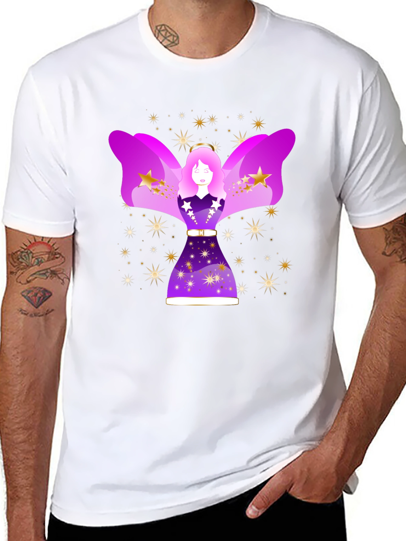 Camiseta Negra con Diseño de Ángel Estelar