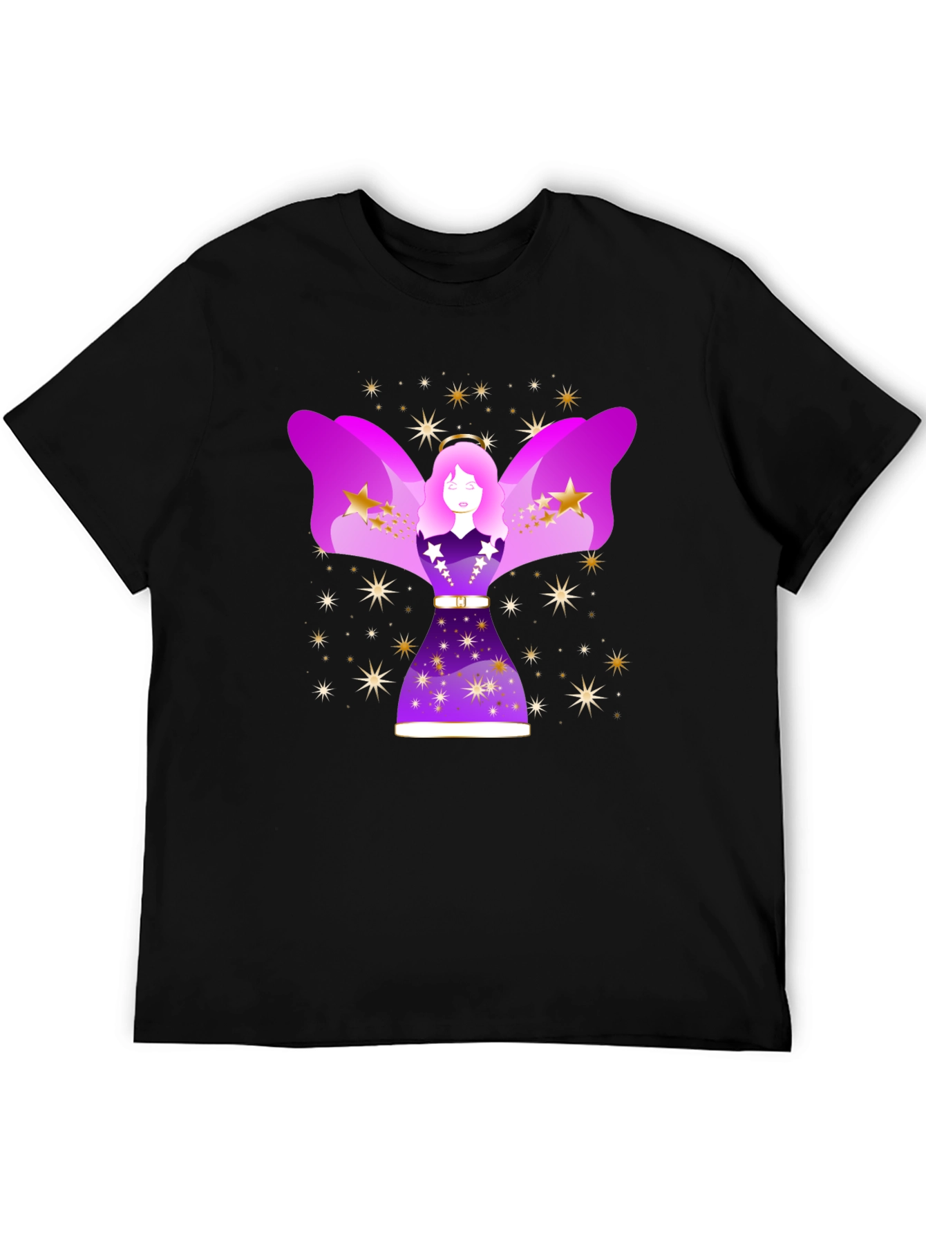Camiseta Negra con Diseño de Ángel Estelar