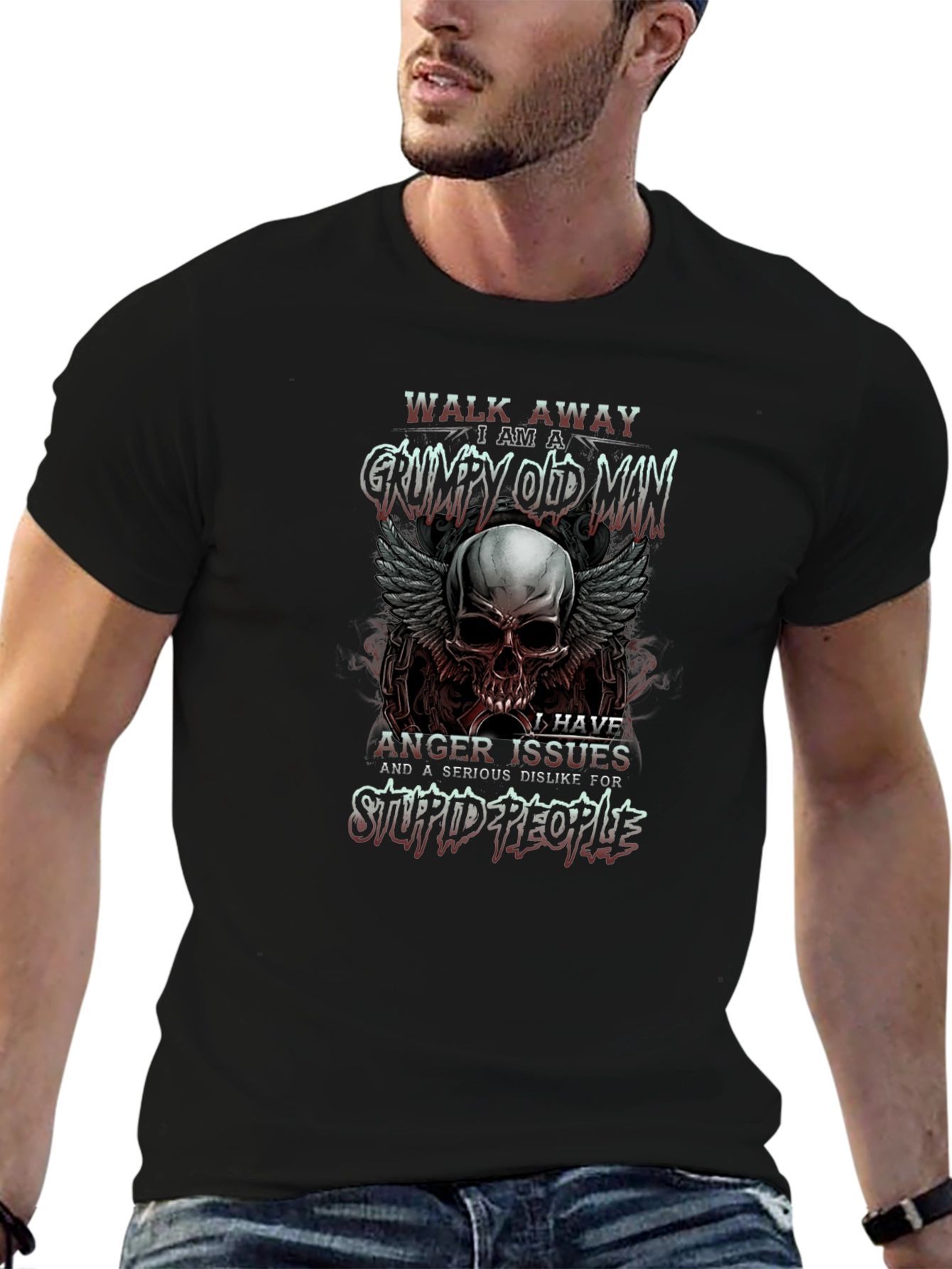 Camiseta Hombre Grumpy Old Man con Calavera