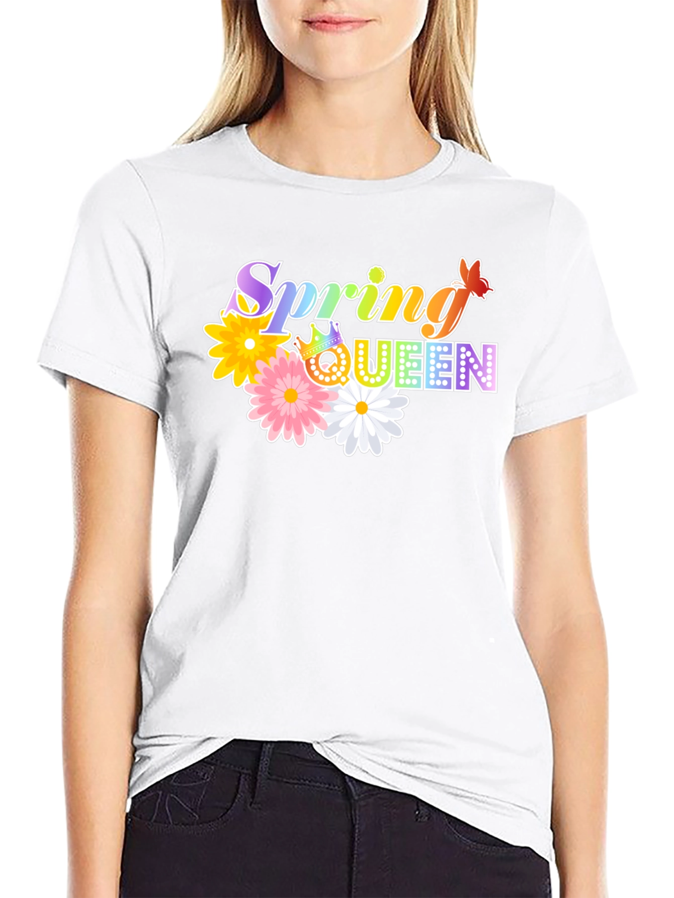Camiseta Negra Spring Queen con Flores
