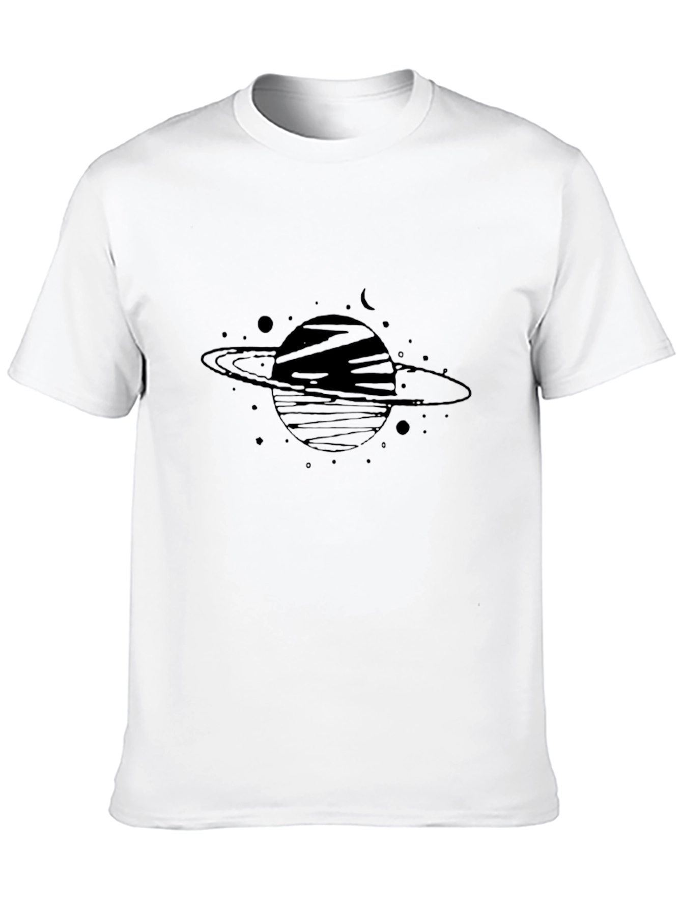 Camiseta Negra con Diseño de Planeta Saturno
