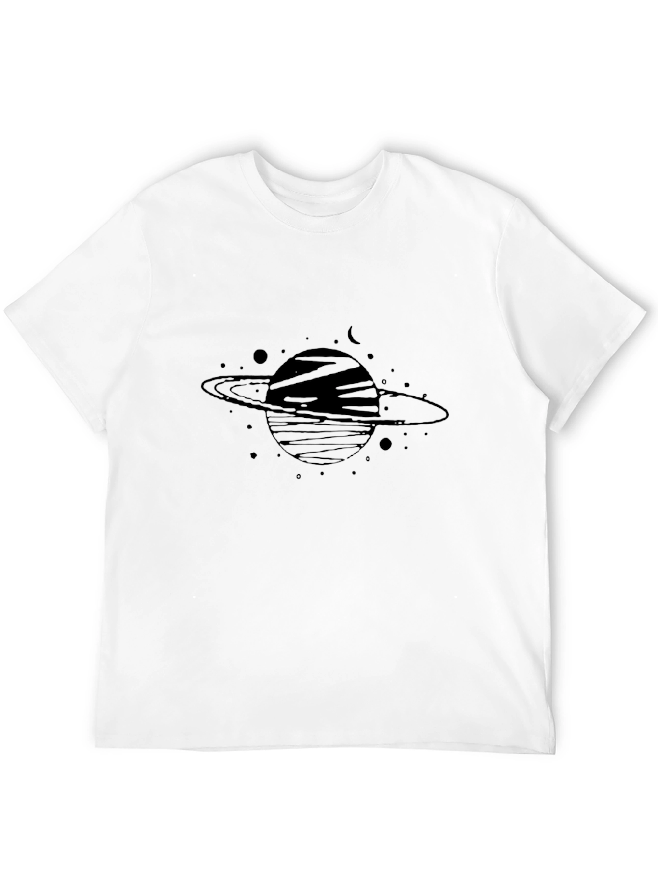 Camiseta Negra con Diseño de Planeta Saturno